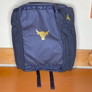 UA Under Armour Project Rock Duffle Backpack Bag Black Gold Gym 1376459-002 $130